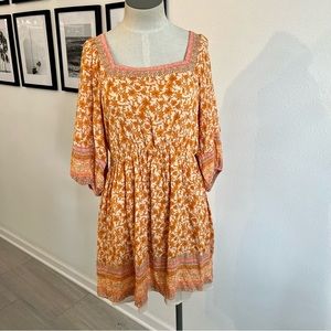 A Loves A Square Neck Puff Sleeve Floral Dress medium Spring Orange